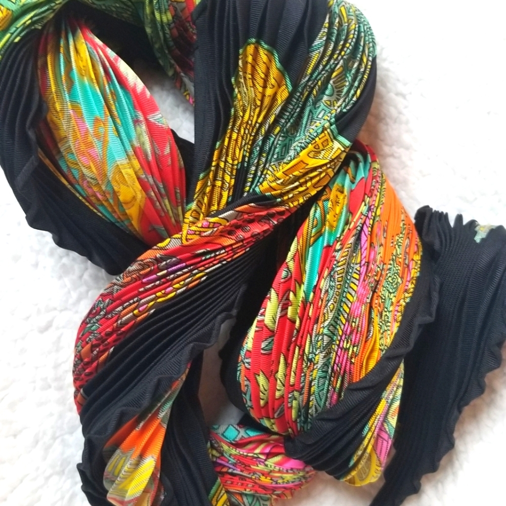 Hermes of Paris "Art des Steppes" Pleated Silk Plisse Scarf.